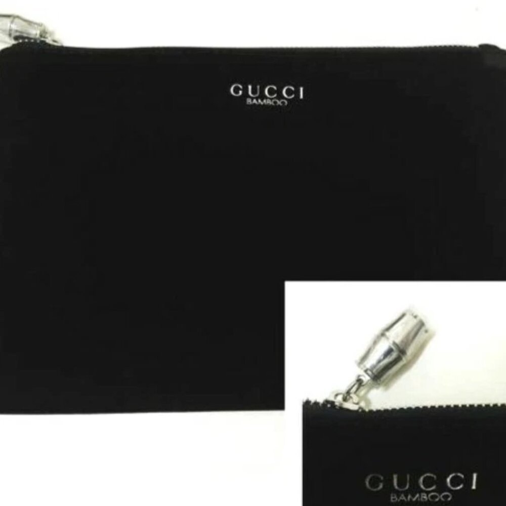 ✨Authentic GUCCI Bamboo Dangle Logo Black Velvet Pouch Aesthetic Purse Bag NEW!